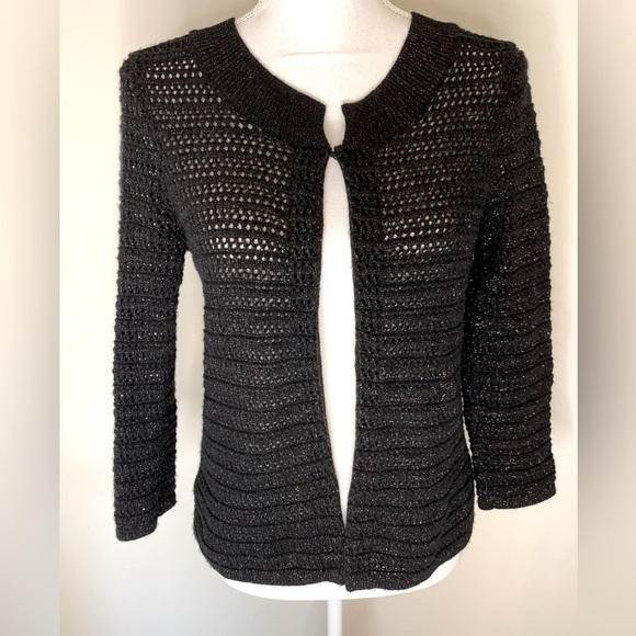 Banana Republic Women Open Front Cardigan Size Small Black Gold Shimmer - Picture 1 of 6